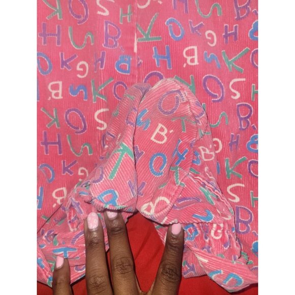 Vintage 90s OshKosh Alphabet AOP Overalls Pink Footed 6-9 Months Vestbak USA - Picture 6 of 11